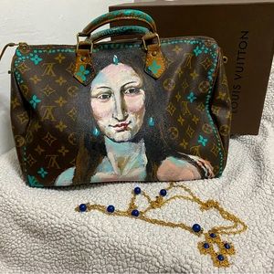 Custom painted Authentic Louis Vuitton Monogram Speedy Satchel 35.